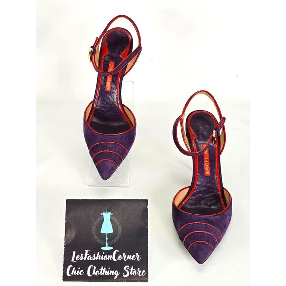 Giorgio Armani Women's Purple/Red Suede Stiletto Heels Ankle Strap Sz 7 US 101 - Picture 3 of 16